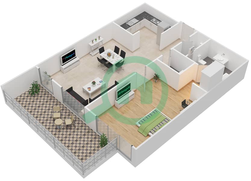 المخططات الطابقية لتصميم الوحدة 7 شقة 1 غرفة نوم - برج ذا أونيكس 2 Floor 12-24 interactive3D