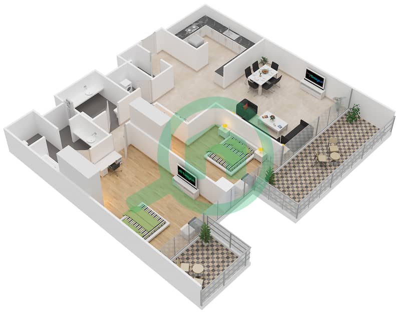 The Onyx Tower 2 - 2 Bedroom Apartment Unit 8 Floor plan Floor 12-24 interactive3D