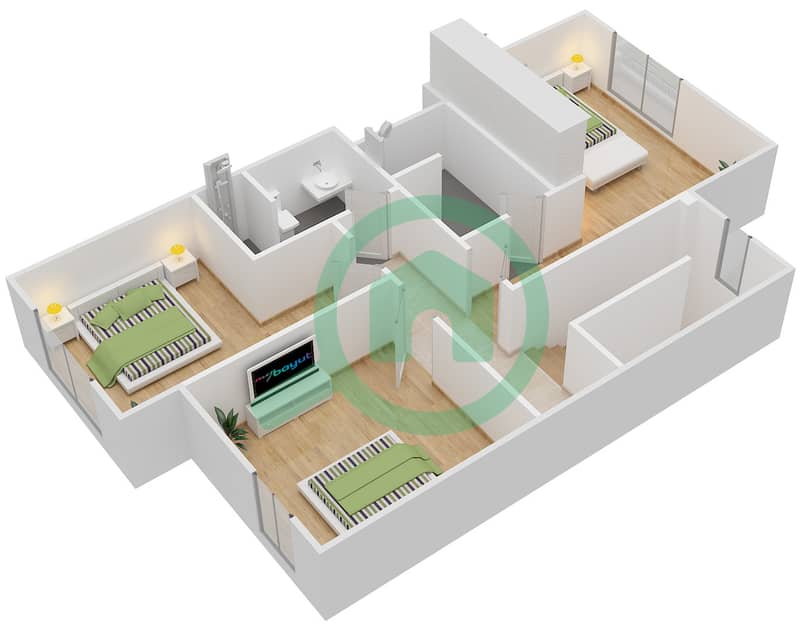 المخططات الطابقية لتصميم النموذج 3TH-E تاون هاوس 3 غرف نوم - الغدیر First Floor interactive3D