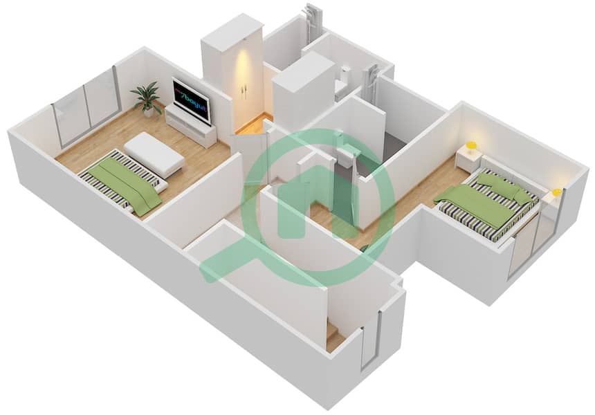Al Ghadeer - 2 Bedroom Townhouse Type 2TH Floor plan First Floor interactive3D