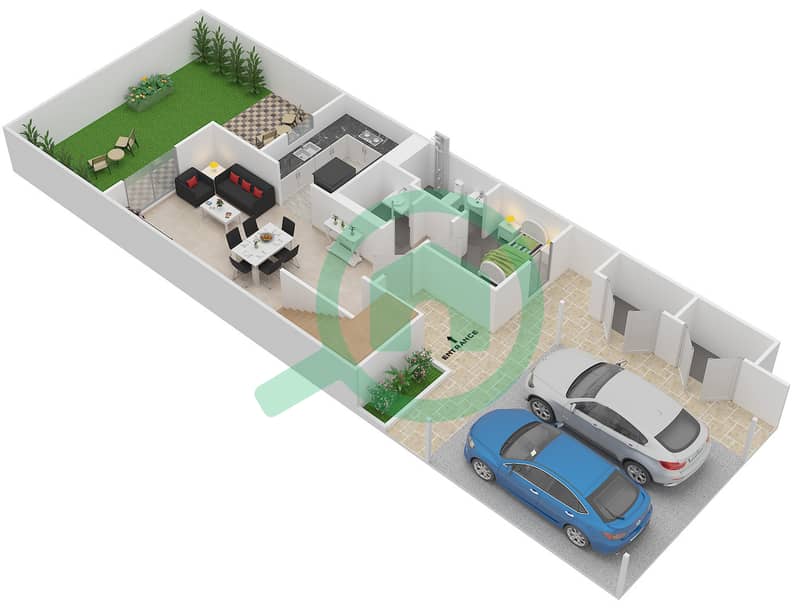 المخططات الطابقية لتصميم النموذج 3TH-M تاون هاوس 3 غرف نوم - الغدیر Ground Floor interactive3D