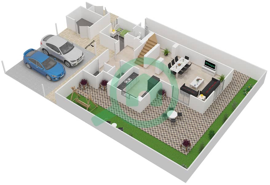 Аль Гхадир - Вилла 4 Cпальни планировка Тип 4B-V Ground Floor interactive3D