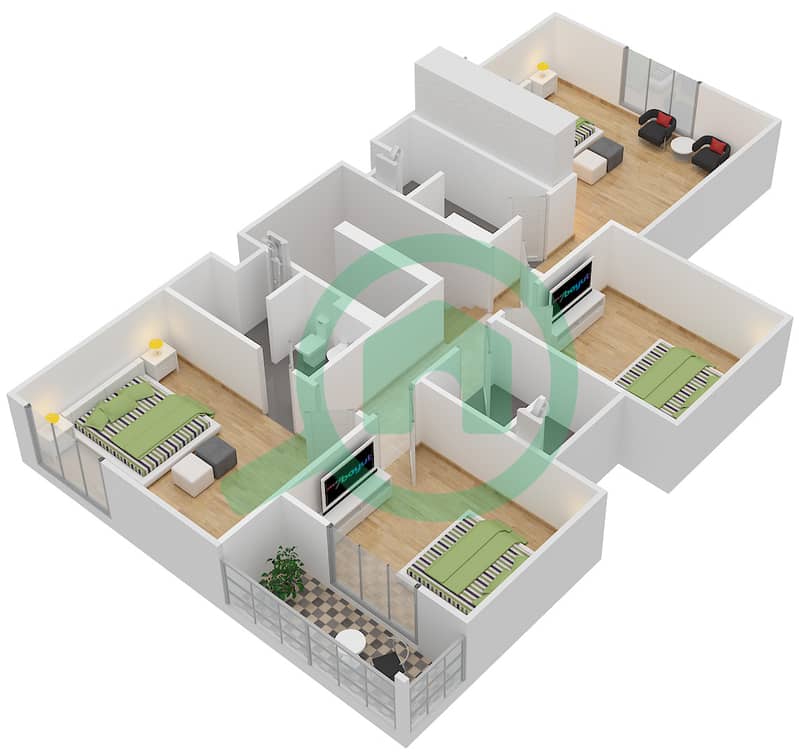 المخططات الطابقية لتصميم النموذج 4B-V فیلا 4 غرف نوم - الغدیر First Floor interactive3D