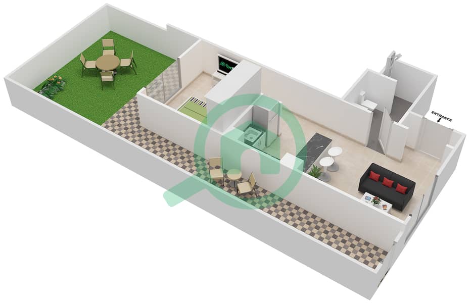 Al Ghadeer - Studio Townhouse Type MAISONETTE ST-1B-B Floor plan Ground Floor interactive3D