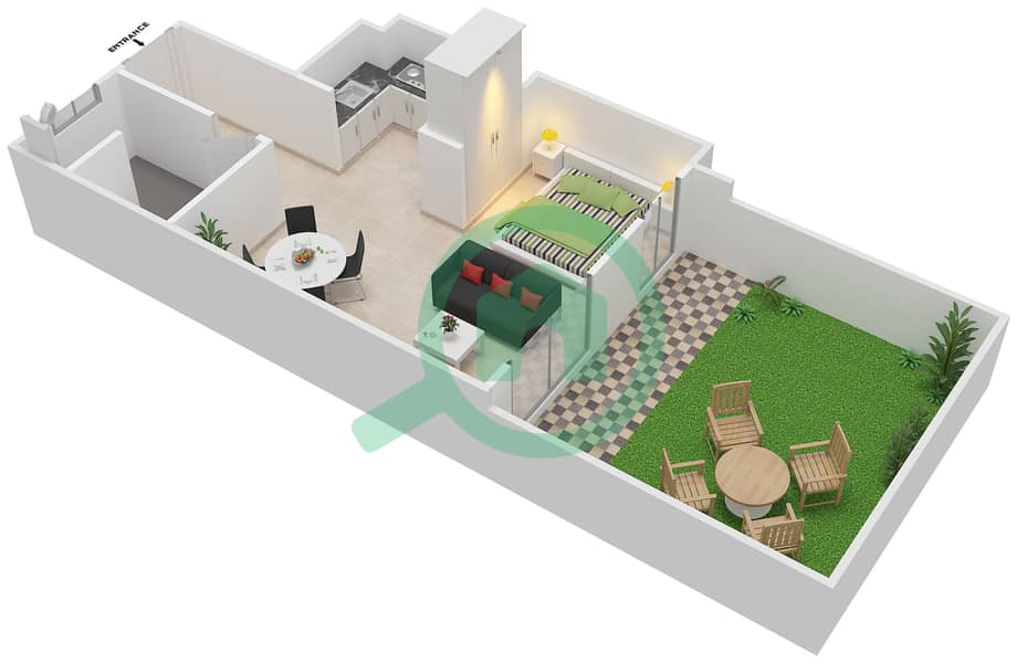 Аль Гхадир - Таунхаус Студия планировка Тип MAISONETTE ST-1B-D Ground Floor interactive3D