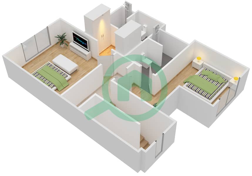 المخططات الطابقية لتصميم النموذج 2TH-E تاون هاوس 2 غرفة نوم - الغدیر First Floor interactive3D