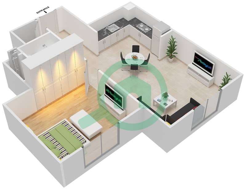 المخططات الطابقية لتصميم النموذج MAISONETTE ST-1B-E تاون هاوس 1 غرفة نوم - الغدیر First Floor interactive3D