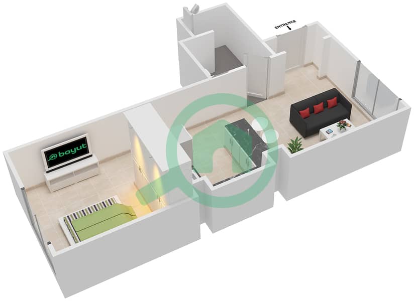 المخططات الطابقية لتصميم النموذج MAISONETTE ST-1B-F تاون هاوس استوديو - الغدیر First Floor interactive3D