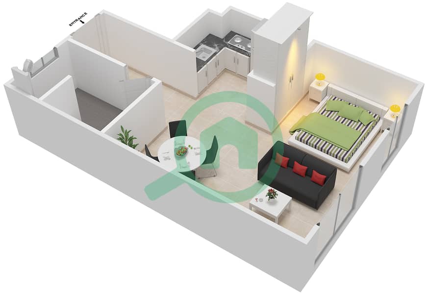 Al Ghadeer - Studio Townhouse Type MAISONETTE ST-1B-H Floor plan First Floor interactive3D