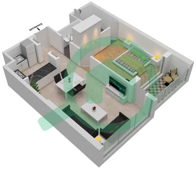 المخططات الطابقية لتصميم النموذج A شقة 1 غرفة نوم - ون بارك افينيو