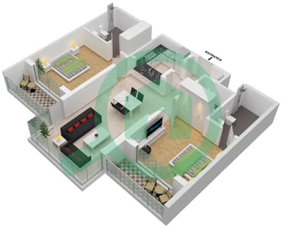 المخططات الطابقية لتصميم النموذج B شقة 2 غرفة نوم - ون بارك افينيو