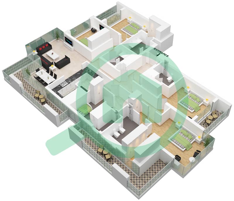 One Park Avenue - 4 Bedroom Apartment Type D Floor plan interactive3D