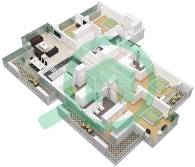 المخططات الطابقية لتصميم النموذج D شقة 4 غرف نوم - ون بارك افينيو