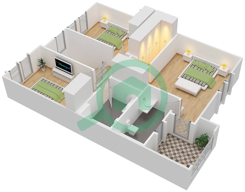 Гадир 2 - Вилла 3 Cпальни планировка Тип/мера 3 / MIDDLE First Floor interactive3D