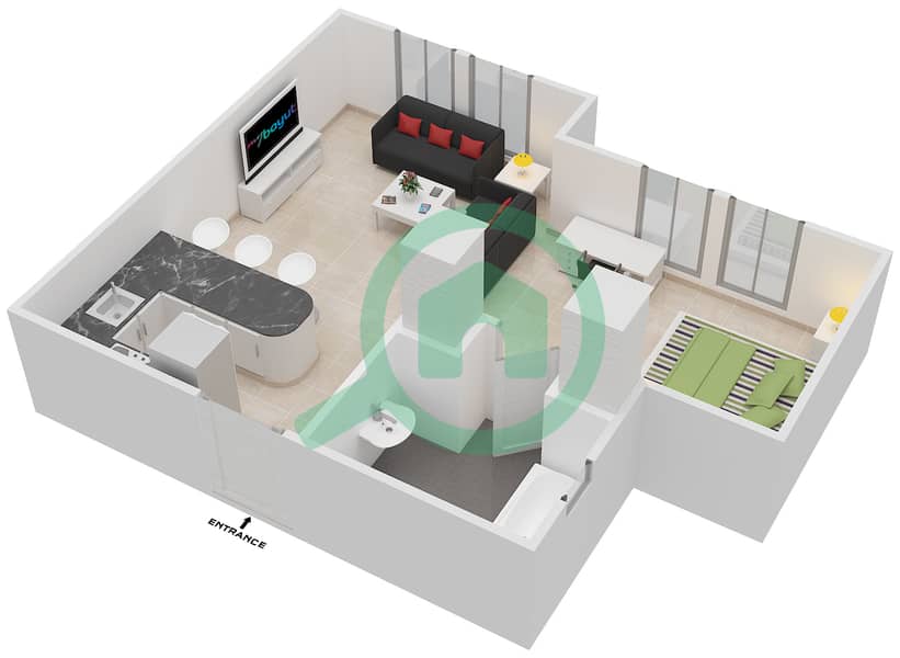 Al Thamam 03 - Studio Apartment Type 1E Floor plan interactive3D