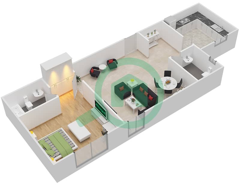 Пойнт Резиденсия - Апартамент 1 Спальня планировка Единица измерения 10 interactive3D