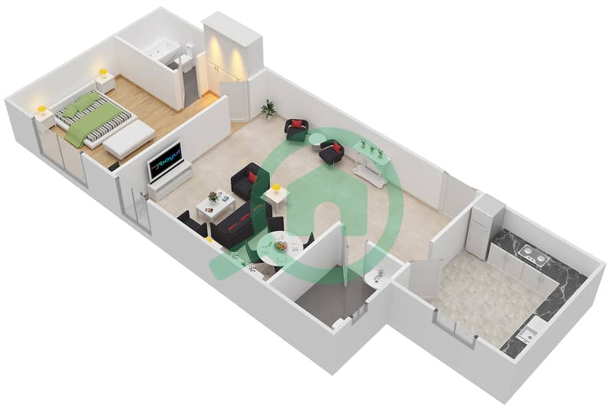 Point Residencia - 1 Bedroom Apartment Unit 19,22 Floor plan interactive3D