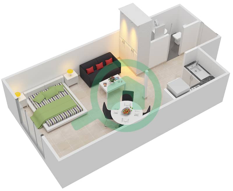 المخططات الطابقية لتصميم الوحدة 6,13 شقة استوديو - بوينت ريزيدينسيا interactive3D