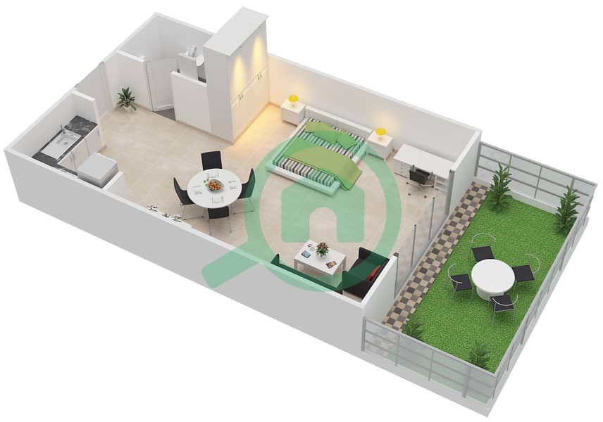 中心公寓 - 单身公寓单位6戶型图 interactive3D