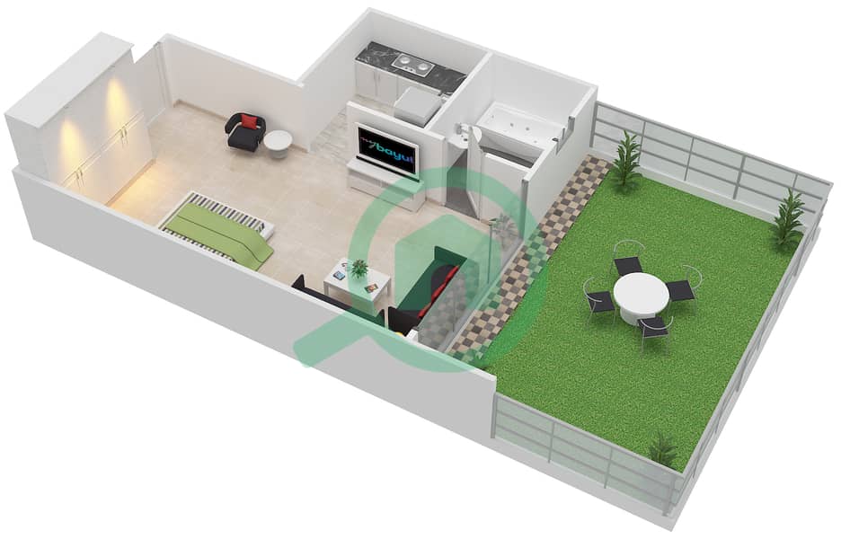 中心公寓 - 单身公寓单位7戶型图 interactive3D