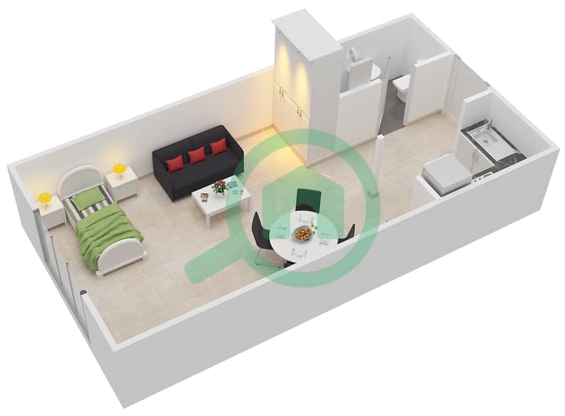 المخططات الطابقية لتصميم الوحدة 4,15 شقة استوديو - بوينت ريزيدينسيا interactive3D