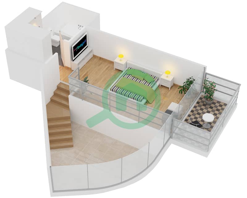 Магнолиа Резиденс - Апартамент 1 Спальня планировка Тип L-1B-1 Upper Floor interactive3D