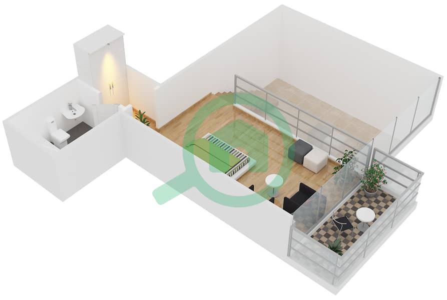 المخططات الطابقية لتصميم النموذج L-1B-3 شقة 1 غرفة نوم - مساكن ماجنوليا Upper Floor interactive3D