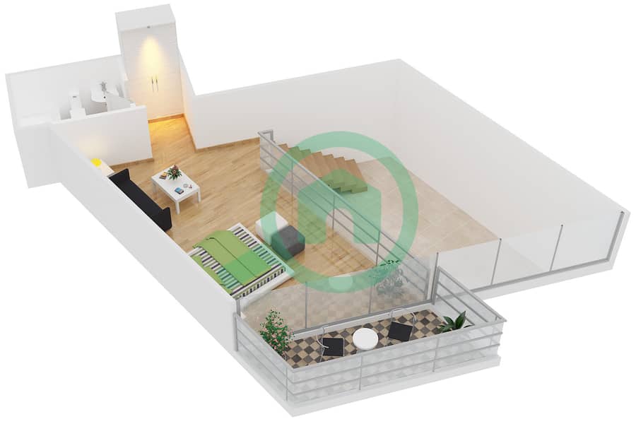 المخططات الطابقية لتصميم النموذج L-1B-4 شقة 1 غرفة نوم - مساكن ماجنوليا Upper Floor interactive3D