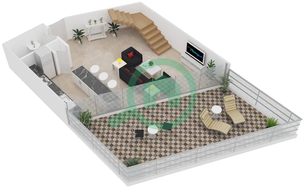 المخططات الطابقية لتصميم النموذج L-1B-4 شقة 1 غرفة نوم - مساكن ماجنوليا Lower Level interactive3D