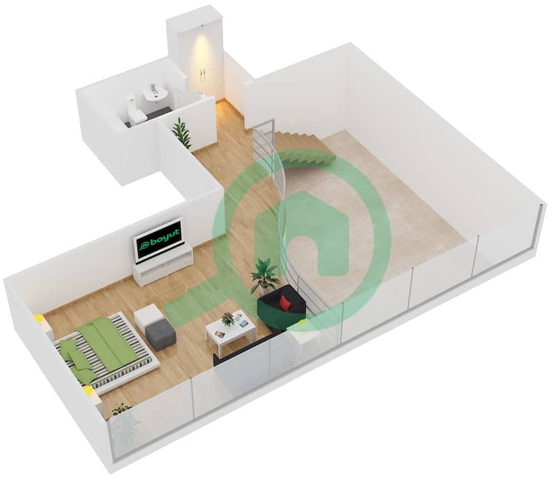 المخططات الطابقية لتصميم النموذج L-1B-5 شقة 1 غرفة نوم - مساكن ماجنوليا Upper Floor interactive3D