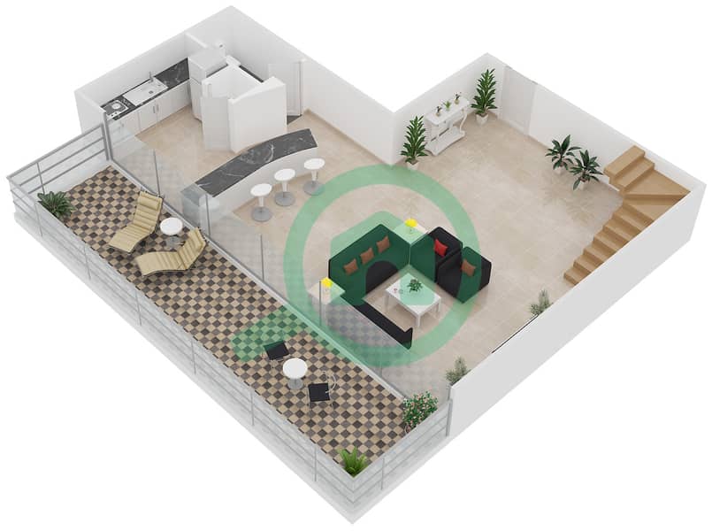 白玉兰公馆 - 1 卧室公寓类型L-1B-5戶型图 Lower Floor interactive3D