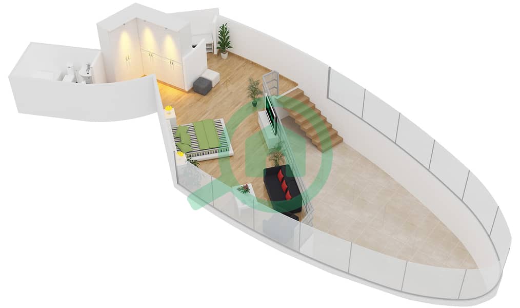 المخططات الطابقية لتصميم النموذج L-1B-7 شقة 1 غرفة نوم - مساكن ماجنوليا Upper Floor interactive3D