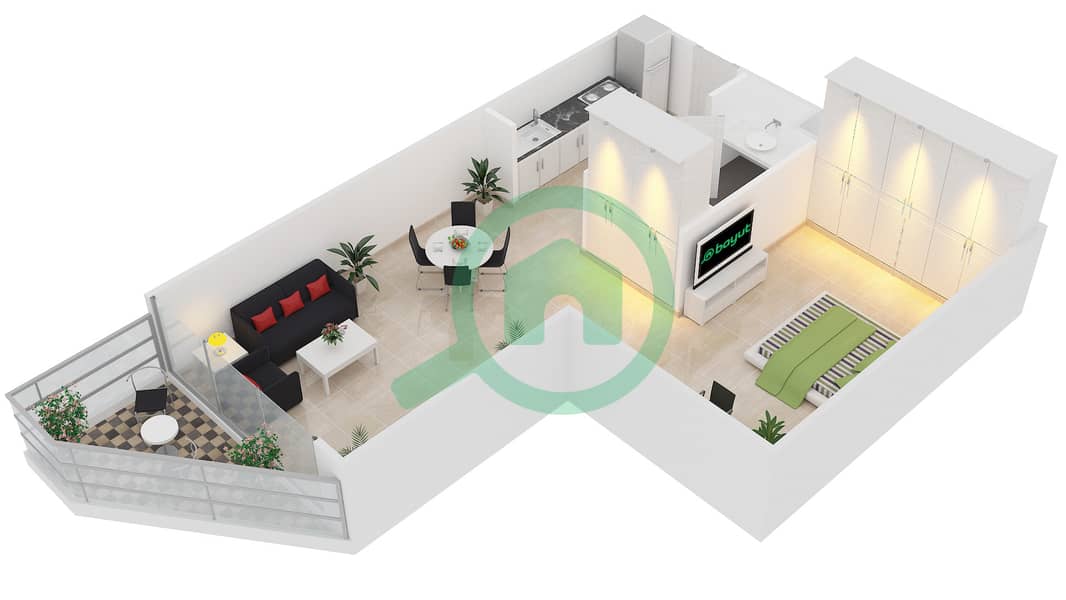 المخططات الطابقية لتصميم النموذج T-S-4 شقة استوديو - مساكن ماجنوليا interactive3D