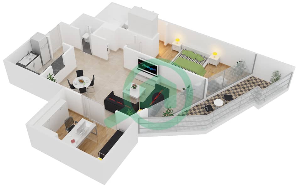 Magnolia Residence - 1 Bedroom Apartment Type T-1B-4 Floor plan interactive3D