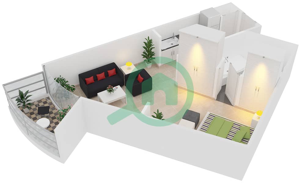 Magnolia Residence - Studio Apartment Type T-S-3 Floor plan interactive3D