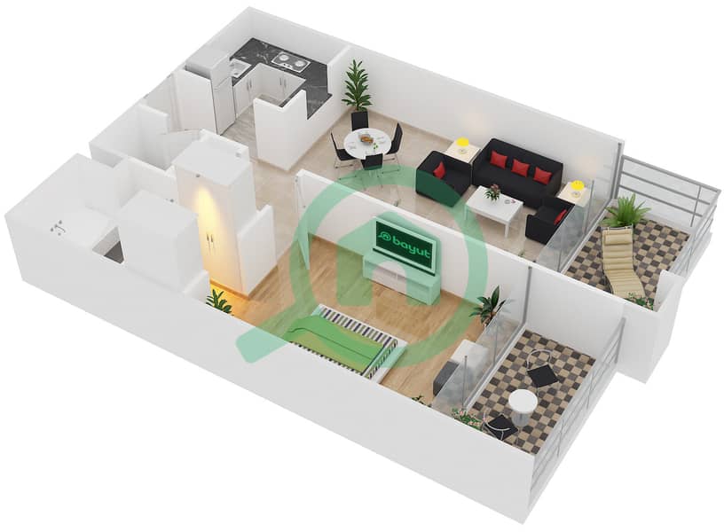 白玉兰公馆 - 1 卧室公寓类型T-1B-3戶型图 interactive3D