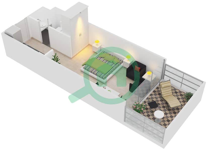 Magnolia Residence - Studio Apartment Type T-S-1 Floor plan interactive3D