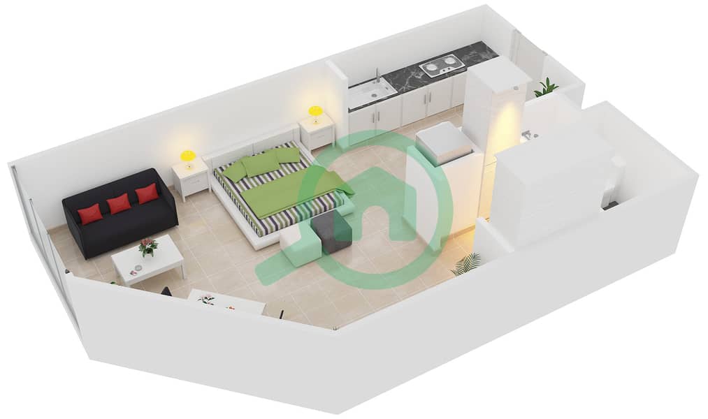 المخططات الطابقية لتصميم النموذج G-S-3 شقة استوديو - مساكن ماجنوليا interactive3D