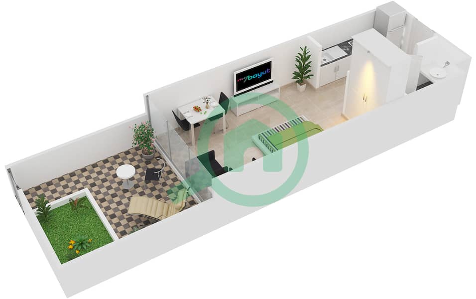المخططات الطابقية لتصميم النموذج G-S-2 شقة استوديو - مساكن ماجنوليا interactive3D