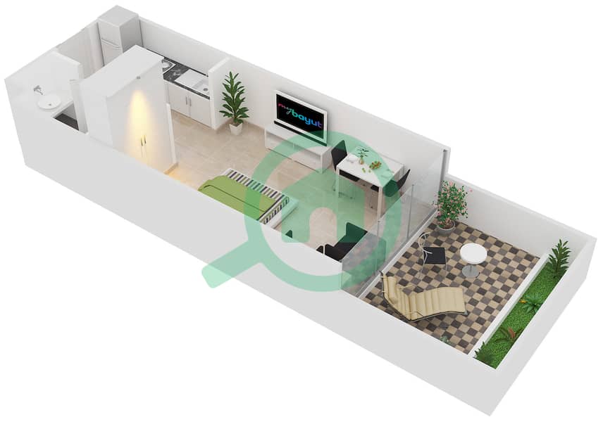 المخططات الطابقية لتصميم النموذج G-S -1 شقة استوديو - مساكن ماجنوليا interactive3D