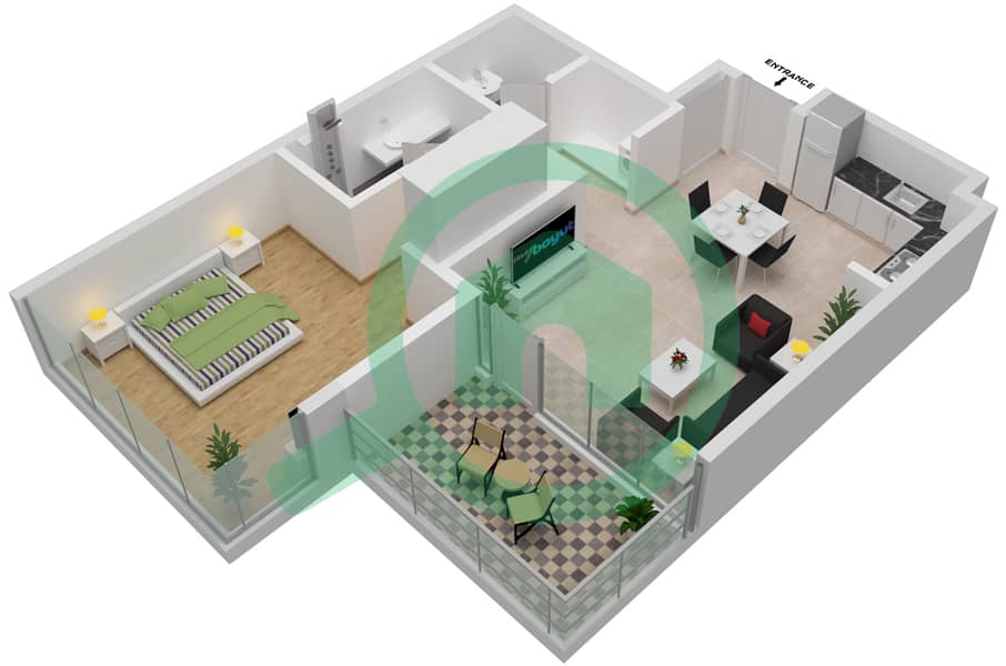 المخططات الطابقية لتصميم الوحدة 2 FLOOR 26-36 شقة 1 غرفة نوم - LIV مارينا Floor 26-36 interactive3D