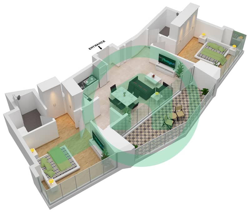 LIV 滨海大厦 - 2 卧室公寓单位7 FLOOR 11-24戶型图 Floor 7 interactive3D