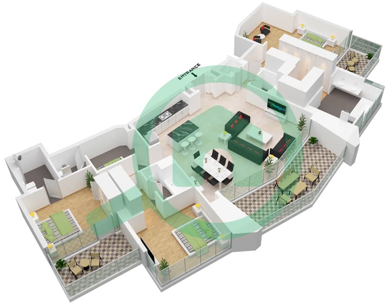 LIV 滨海大厦 - 3 卧室公寓单位2 FLOOR 37-40戶型图 Floor 37-40 interactive3D