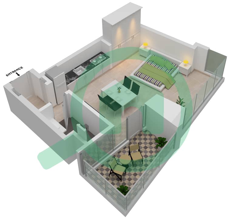 LIV 滨海大厦 - 单身公寓单位7 FLOOR 5-10戶型图 Floor 5-10 interactive3D