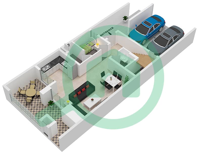 Bliss 2 - 3 Bedroom Apartment Type DUPLEX 2-END 1(CLASSIC) Floor plan Ground Floor interactive3D