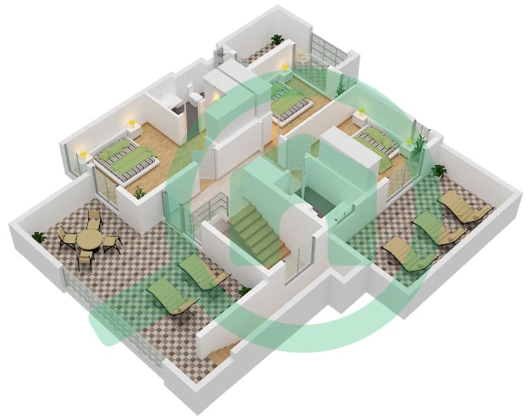 Блисс 2 - Апартамент 4 Cпальни планировка Тип DUPLEX 1-END 1(CLASSIC) First Floor interactive3D