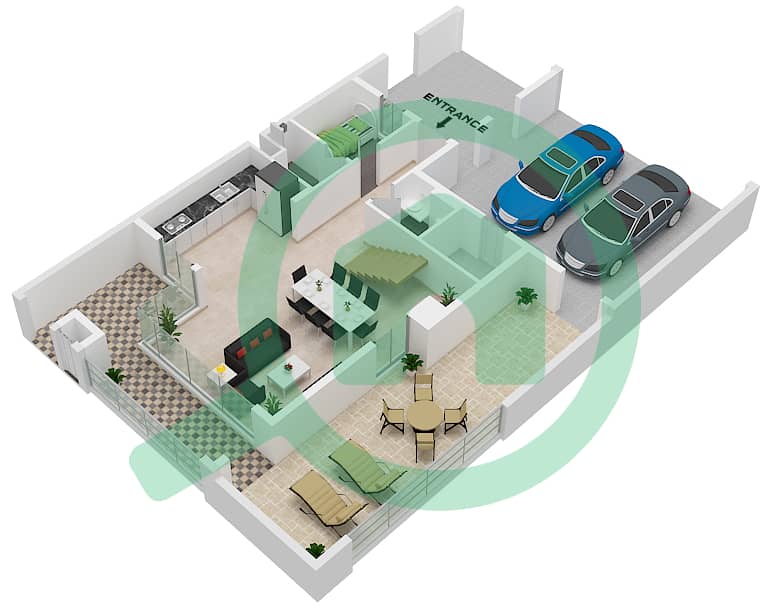 天赐2号小区 - 4 卧室公寓类型DUPLEX 2-END 1(CLASSIC)戶型图 Ground Floor interactive3D