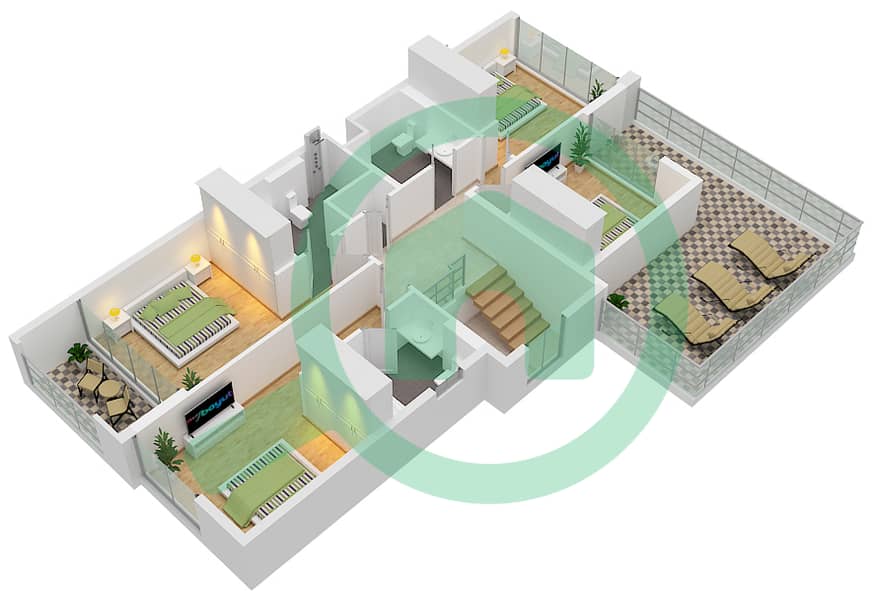 Bliss 2 - 4 Bedroom Apartment Type DUPLEX 2-END 1(CLASSIC) Floor plan First Floor interactive3D