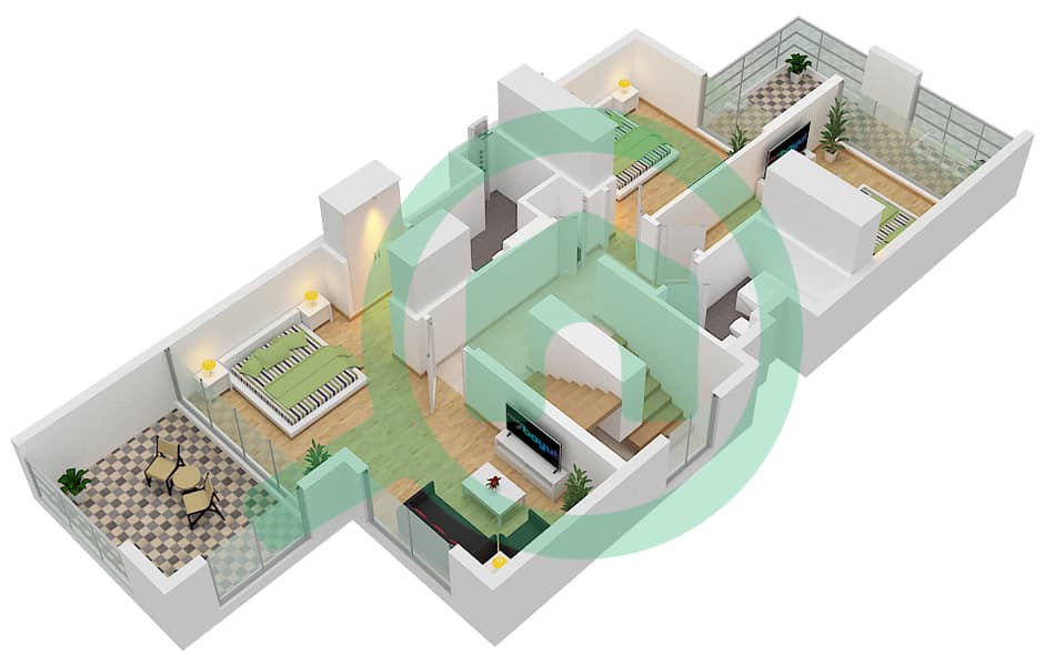 المخططات الطابقية لتصميم النموذج TRPLEX-END 1(CLASSIC) شقة 4 غرف نوم - بليس 2 First Floor interactive3D