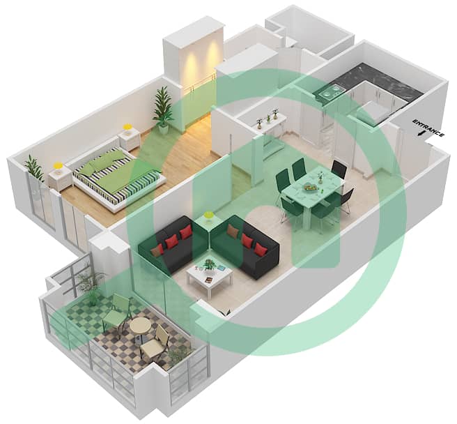 المخططات الطابقية لتصميم الوحدة 4 FLOOR 1-5 شقة 1 غرفة نوم - يانسون 3 Floor 1-5 interactive3D